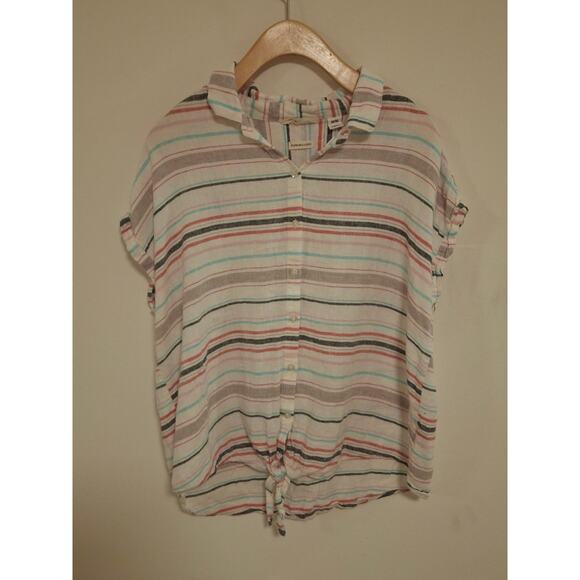 Weatherproof Vintage Striped Linen Blend Button-Up Shirt with Tie Front Size M - Picture 1 of 6